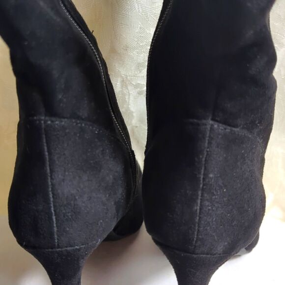 Rialto Black Suede Chung Button Marching Style Mid Calf Hi Heeled Boots - Picture 8 of 10